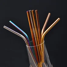 100pcs Stainless Steel Metal Drinking Reusable Rainbow Party Straws+10 cleaning brush Bar Accessories Party Cocktail Set