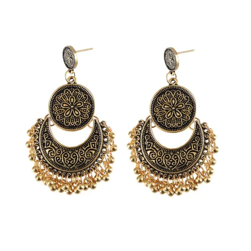 1 пара этнические Бали Jhumka Jhumki Золотая парча лотоса Мексика цыганские модные