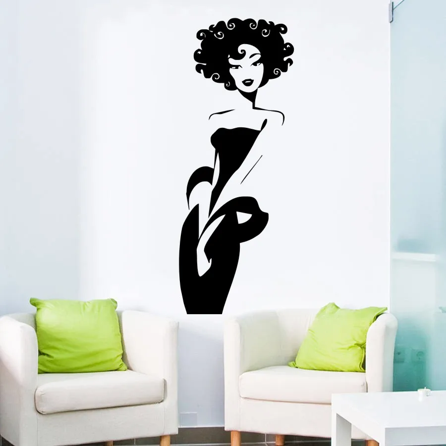 

High Quality Sexy Slender Woman Home Decoration Wall Decal Beautiful Afro Girl Black Chick Salon Spa Wall Mural Y-381