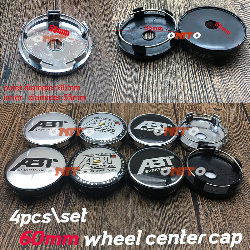 

Hot Sale 4PC 60mm 2.36" Chrome/black base Wheel Center Cap Dust-proof Wheel Hub Cap Car Styling ABT Logo Sticker Car Accessorie