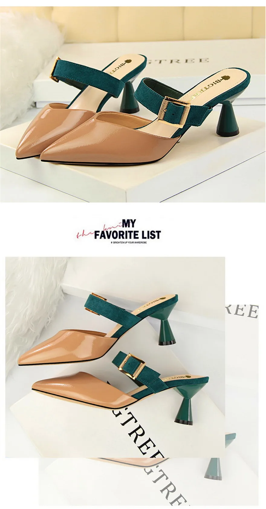BIGTREE/женские тапочки Baotou в Корейском стиле; Разноцветные флоковые тапочки с пряжкой на ремешке; женские туфли на высоком каблуке из лакированной кожи; пикантная обувь