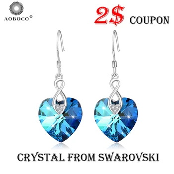 

AOBOCO 925 Sterling Silver Earring Fine Jewerly Infinite Love Heart Drop Earrings Blue Crystal From Swarovski Gift For Women Mom