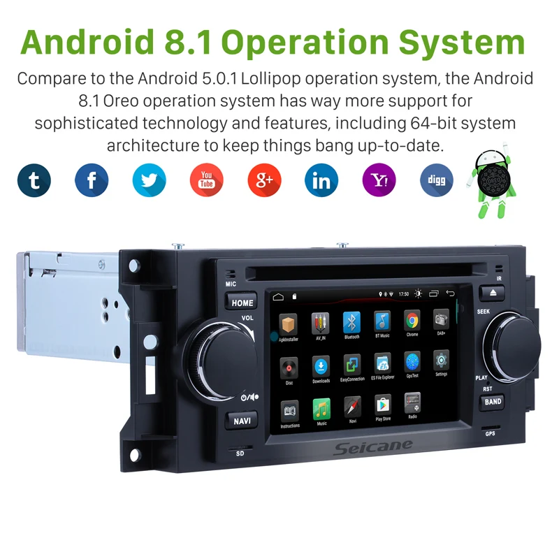 Discount Seicane Android 8.1Car Radio DVD Player Multimedia GPS for Jeep Commander Compass Dodge RAM Chrysler 300 Wrangler Grand Cherokee 1