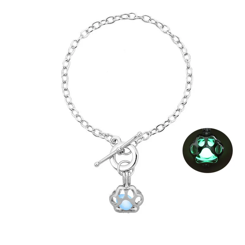 Посеребренные светятся в темные украшения с лапой собака след в форме клетка-медальон браслет для женщин мужчин подарок