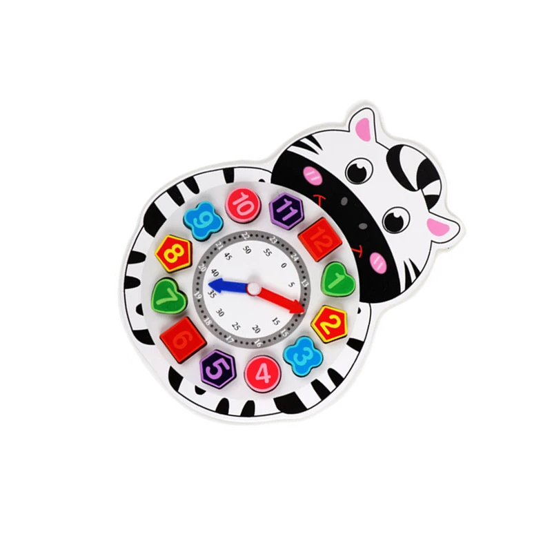 Wooden Cartoon Animal Time Cognitive Clock Beads Alarm Clock 1-6 Years Old Children Early Education Digital Educational Toy