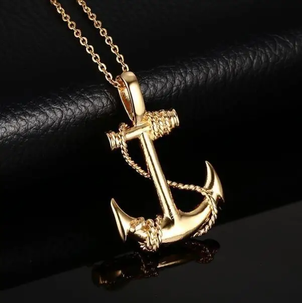 

2019 New Vintage Caribbean Pirate Anchor Pendant Men Personalized Stainless Steel Gold Silver Hook Necklace Jewelry Gift
