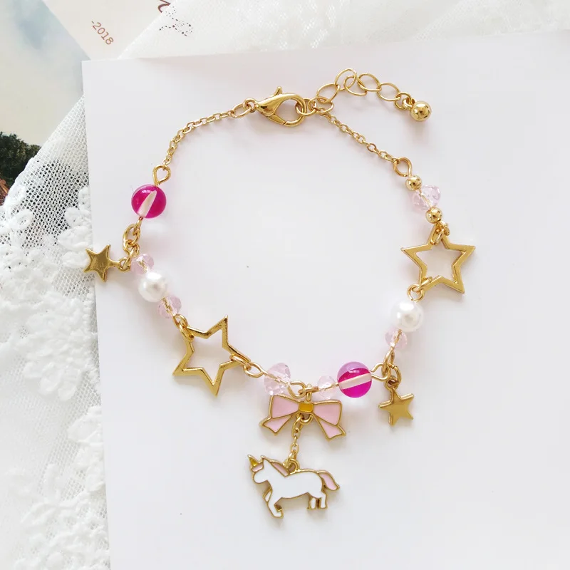 Japan Unicorn Bowknot With Beads Moon Star Crystal Bracelet -Unicorn Fashion HTB1PX38XE rK1Rjy0Fcq6zEvVXaF