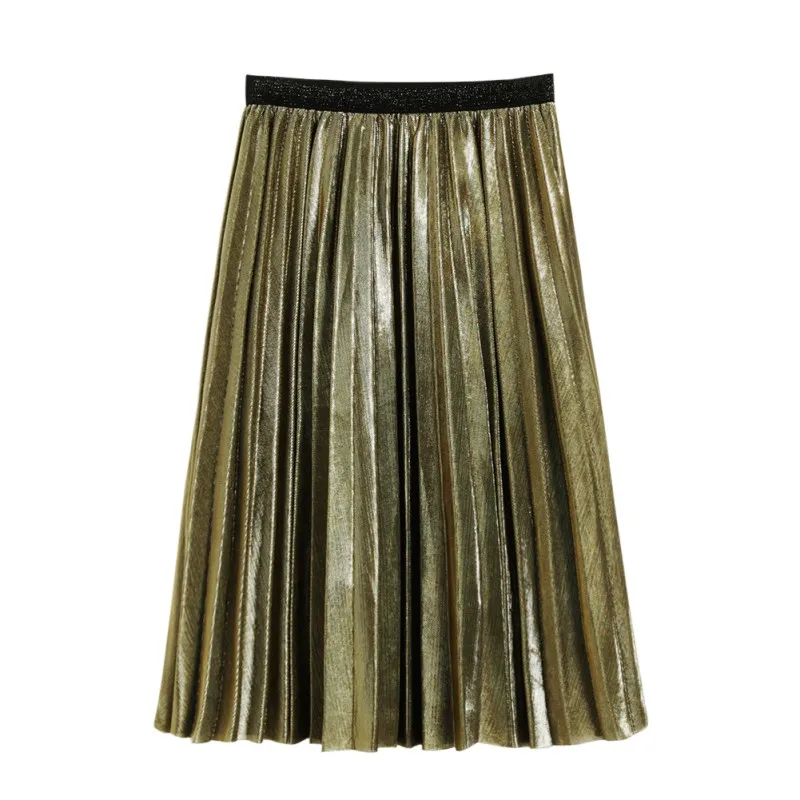 EFINNY женская серебристая юбка миди юбка с высокой талией металлическая плиссированная юбка для клубной вечеринки для дам - Цвет: J