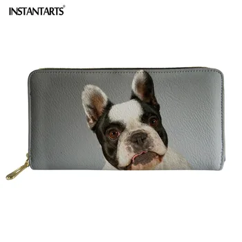 

INSTANTARTS Boston Terrier Printing Women long Wallet Multi-Cards Bits Pu Zipper Cash Bag Female Girls Purse Pouch Pocket Wallet