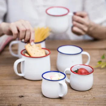 

Retro Ceramic Cup Grocery European Classic Style Cute Breakfast Mug Enamel Milk Cups Fresh Style Lovely Gifts Big Belly Mug Cup