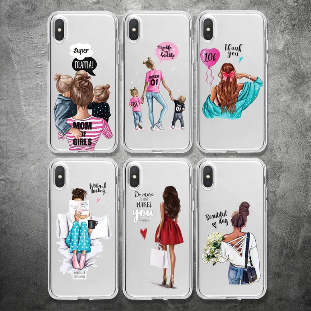

SUYACS Baby Mom Girl Queen For iPhone 11 Pro Max XR XS MAX 6 6S 7 8 Plus X Beautiful Woman Soft TPU Phone Back Cover Cases Gifts