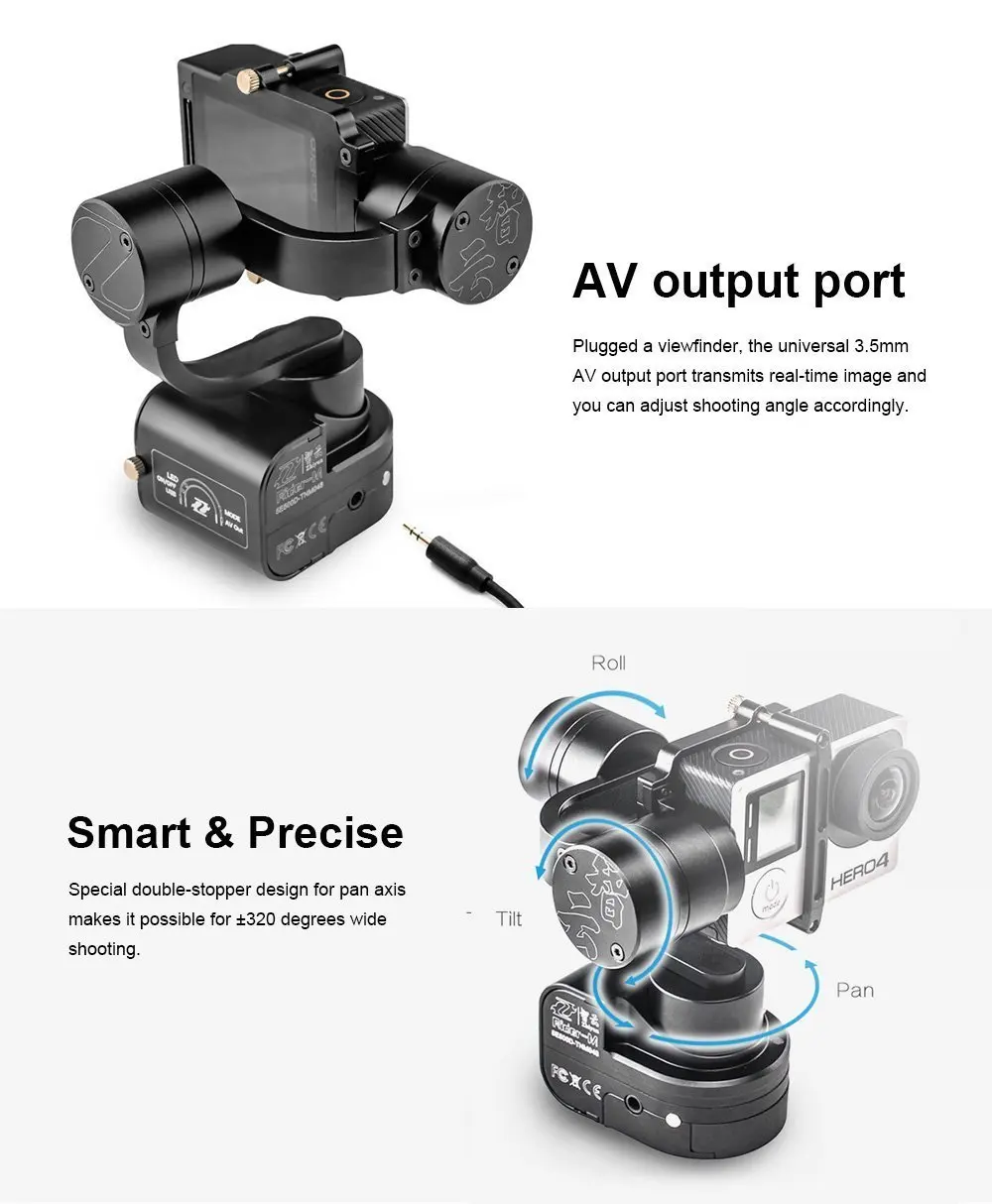 Zhiyun Zhi Yun Z1 Rider M 3 портативный ручной карданный стабилизатор w/беспроводной пульт дистанционного управления для GoPro Hero 3/3+/4 Hero4 Session