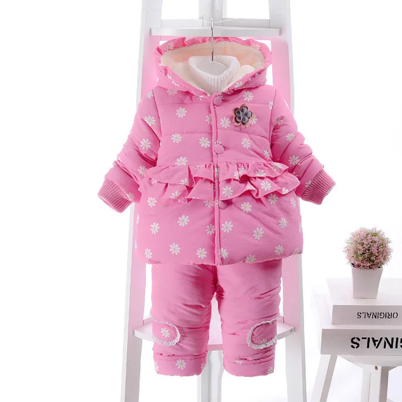 Baby Girl winter Clothing Set Down Coat Jacket for Girls Flower Two