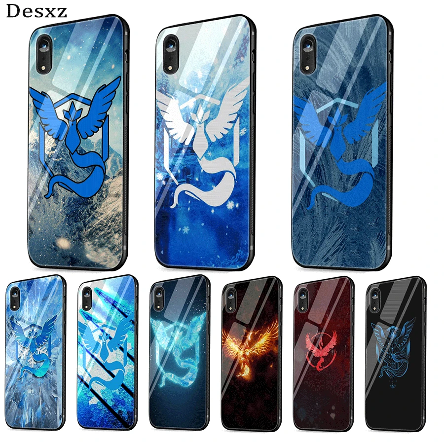 

Desxz Mobile Phone Case Cover For iPhone X XS Max XR 6 6S 7 8 Plus 5 5S SE Cover Pokemon GO Team Mystic Shell Glass