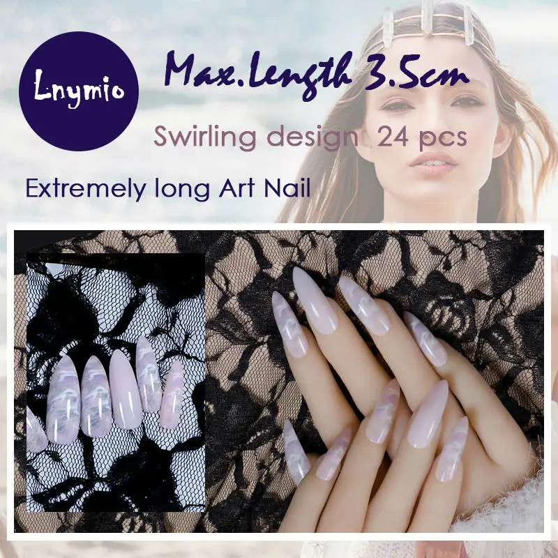 

Extremely long Art Nails swirling pattern false nails 24 pcs