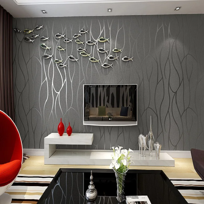 Hot selling 3D Mural wallpaper modern striped flock wall paper papel de parede tapete bedroom Gray,beige,coffee 53x1000cm