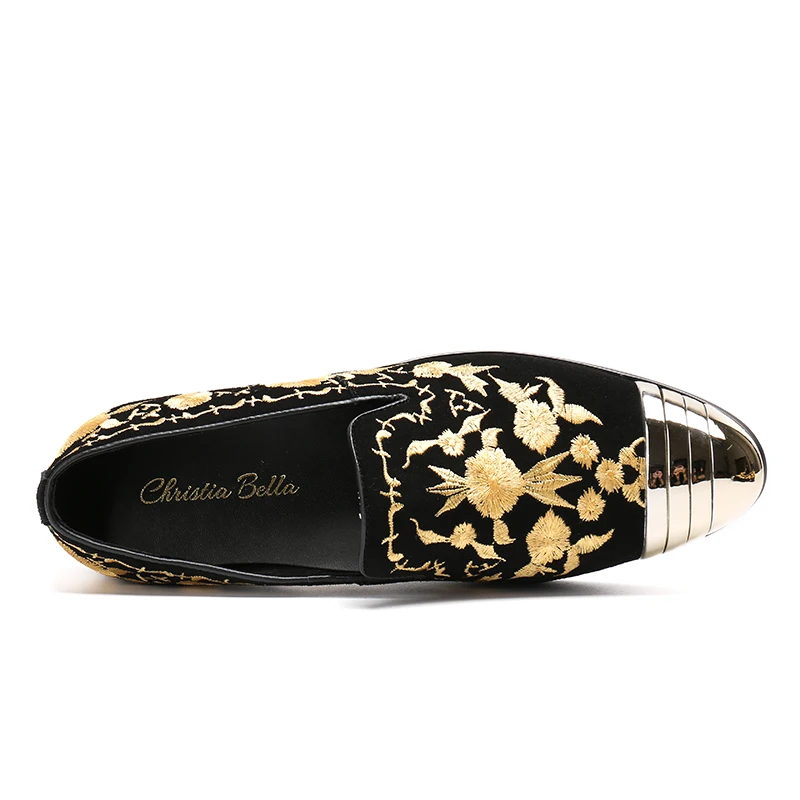 Chaussures Zapatos Ligne Bella Hommes Nouveaux Personnalisé Or Broderie Partie De Mocassins Mode Noir En Véritable Mujer Christia Cuir UYqwRZq