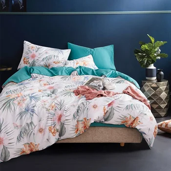 

Luxury bed linen girls Egyptian cotton Satin bedding set white blue floral butterfly print queen size bedclothes home texitle