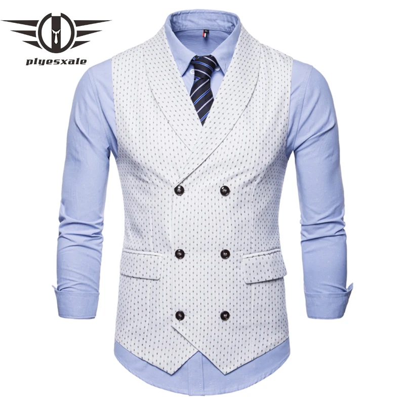 

Brand Fashion Men's Suit Vest Shawl Collar Tuxedo Vest Navy Black White Double-breasted Causal Waistcoat Man Big Size M-4XL Q572