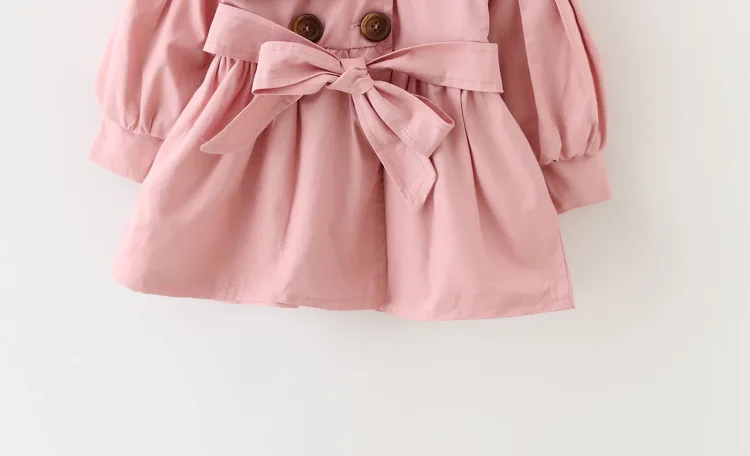 Демисезонный куртка для маленьких девочек с длинными рукавами ветровка с поясом для девочек Детская верхняя одежда детский Тренч От 1 до 3 лет
