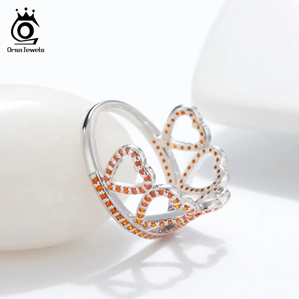 ORSA JEWELS медное милое кольцо для женщин в форме сердца Корона кольцо Красный AAA CZ стильный покер дизайнерское кольцо OR195