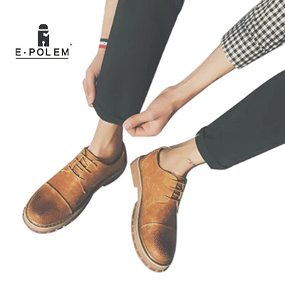 

2018 Spring Shoes Boots Men's Leather British Style Retro Casual Shoes Men's Shoes Gentleman Low-tie Single Shoes