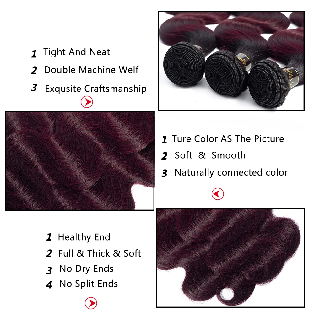 QT Ombre Hair Bundles Human Hair Body Wave Peruvian Body Wave Ombre 1B/ 99J Wine Red Remy Ombre Hair Bundles Free Shipping