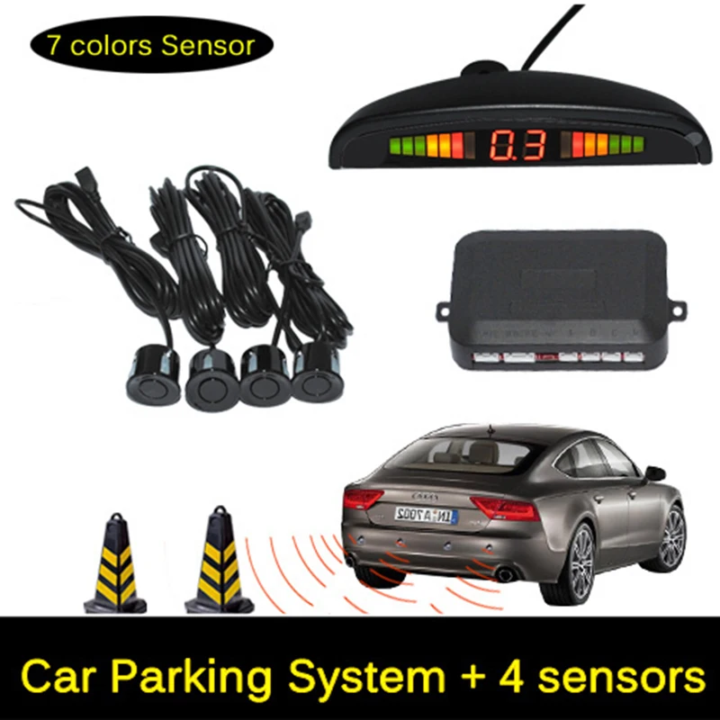 comprar 12 v Carro LEVOU Sensor de Estacionamento Monitor de Auto Reverso Radar Detector de Backup System + Display LED + 4 Sensores + preto + Prata