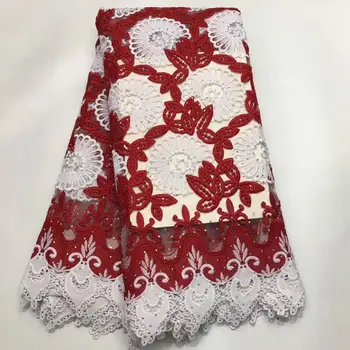 

Latest Nigerian Laces Fabrics High Quality African Laces Fabric For Wedding Dress French Tulle Lace With Stones Red+White E6