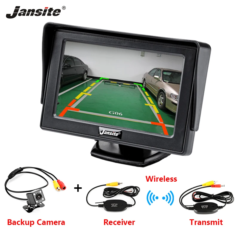 

Jansite 4.3" TFT LCD Car Monitor Color Display Wireless Cameras Reverse Camera Parking System for Car Rearview Monitors NTSC/PAL