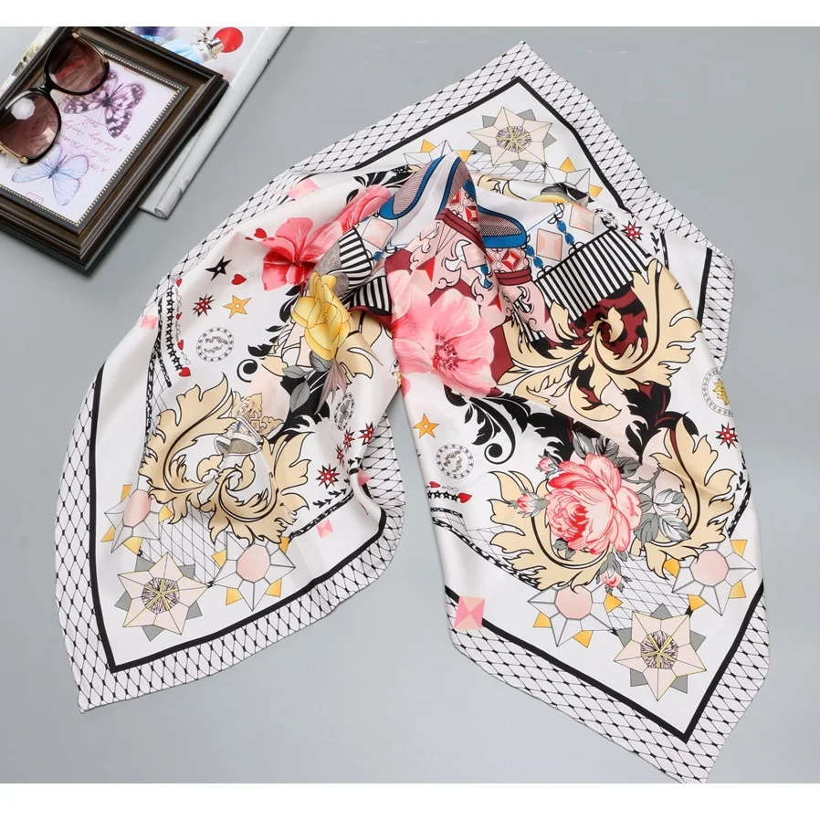 

Nov NEW Floral 100% Twill Silk Scarf Shawl Hijab for Women's Fashion Head Scarves Foulard 35" X 35" Christmas Gifts