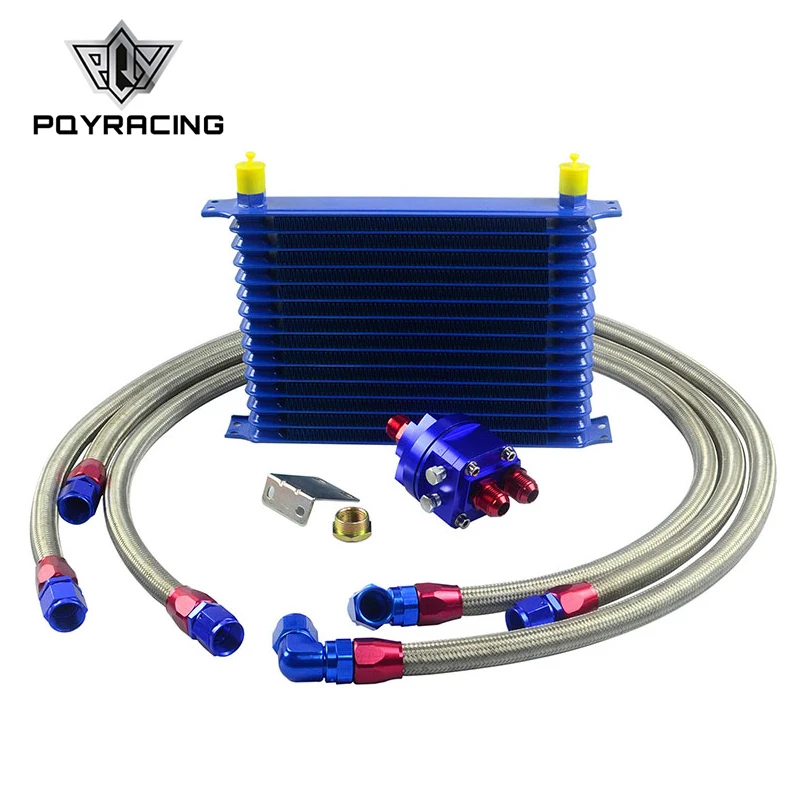 Best Price PQY - Universal Oil Cooler Kit 15 Row 10AN Aluminium Engine Transmission Oil Cooler Relocation Kit