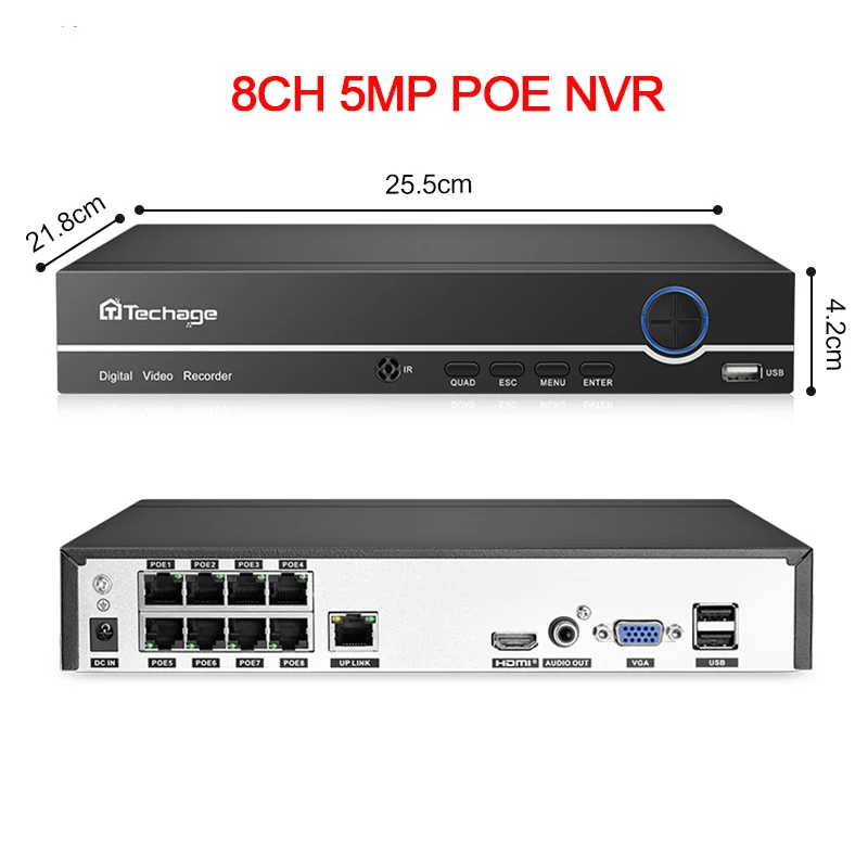  Techage H.265 4CH 8CH 4MP 5MP 1080P POE NVR Audio Out Security Surveillance Network Video Recorder 