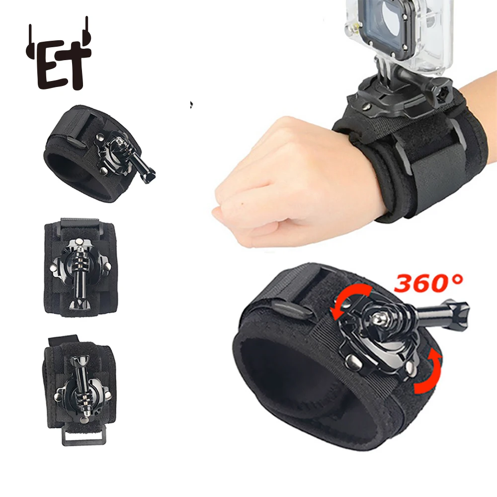 

ET 360 Degree Rotation Hand Wrist Strap for GoPro Hero 5 6 4 Adjustable Tripod Mount Holder Arm Belt Camera Band for Go Pro