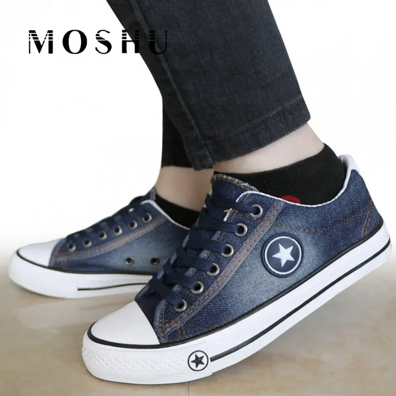 Online Diseñador de las mujeres zapatillas de deporte Mujer estrellas Denim zapatos de lona zapatos de mujer zapatos casuales de verano Zapatos Zapatillas cesta Femme vulcanizar los zapatos