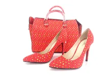 NT01 RED for hanbag set High quality matching Italian shoes and bag set for evening party in point toe sandals and clutch bag