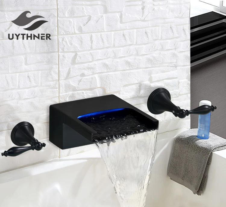Uythner Black Bronze/Chrome Bathtub Faucet Mixer Basin Tap Wide Spout Waterfall Tub Bathroom Hot And Cold Water | Обустройство дома