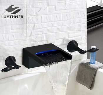 

Uythner Black Bronze/Chrome Bathtub Faucet Mixer Basin Tap Wide Spout Waterfall Tub Bathroom Faucet Hot And Cold Water Mixer