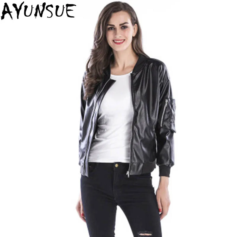 AYUNSUE Pu Leather Jacket 2018 Spring Autumn Pu Faux Soft