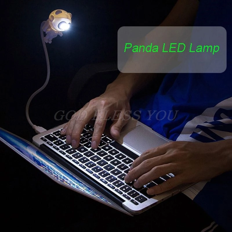 Гибкий мини светодиодный светильник с питанием от USB в виде милой панды с выключателем, лампа для чтения для ноутбука, портативного компьютера, зарядное устройство