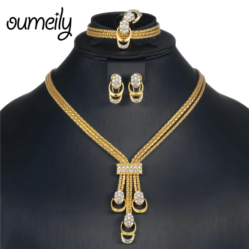 

OUMEILY African Jewelry Set 2018 Nigerian Wedding Indian Bridal Jewelry Sets Gold Silver Color Crystal Jewellery Set Costume