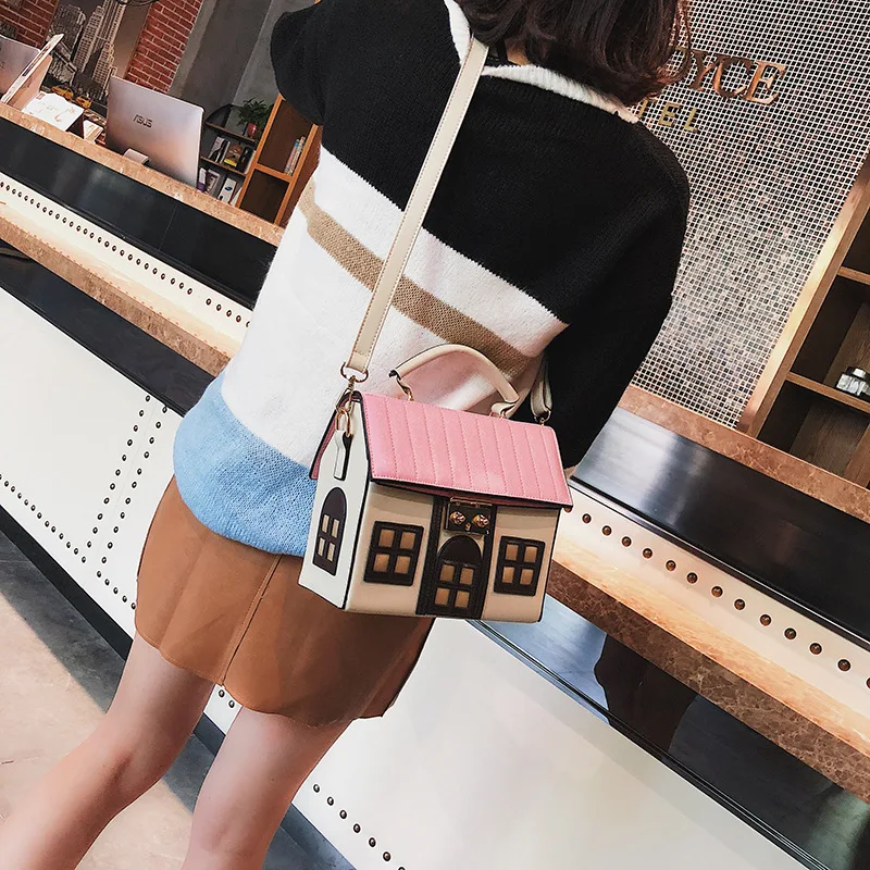 

New Design PULeather Funny Cute Cartoon House Handbag Women's Personality Handbag Ladies Shoulder Crossbody Messenger Bag C278