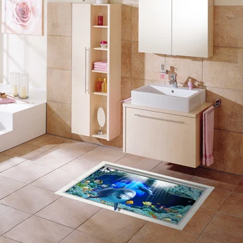 

58*90cm Lovely Removable Wallpaper Cartoon Waterproof Bathroom Sticker Wall Sticker Pvc Ocean World Beach Home Decor Stickers