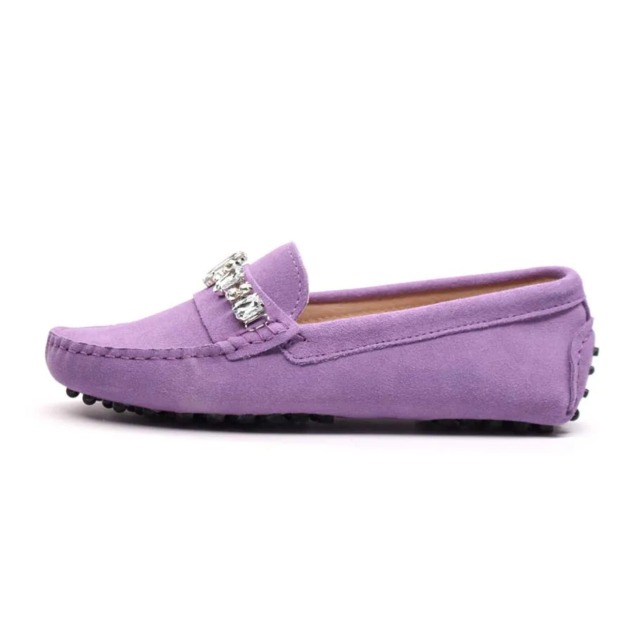 genuine cowhide leather women shoes Female Casual Fashion Flats Spring Autumn driving shoes women leather loafers - Color: Purple