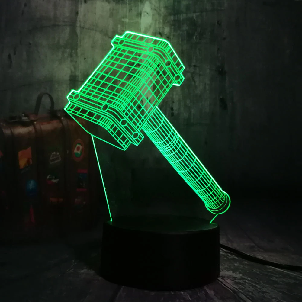 Nueva novedad, gran martillo Thor 3D de 7 colores, de luz nocturna Multicolor, lámpara de escritorio remota, de cumpleaños y Navidad niños|Luces de noche LED| - AliExpress