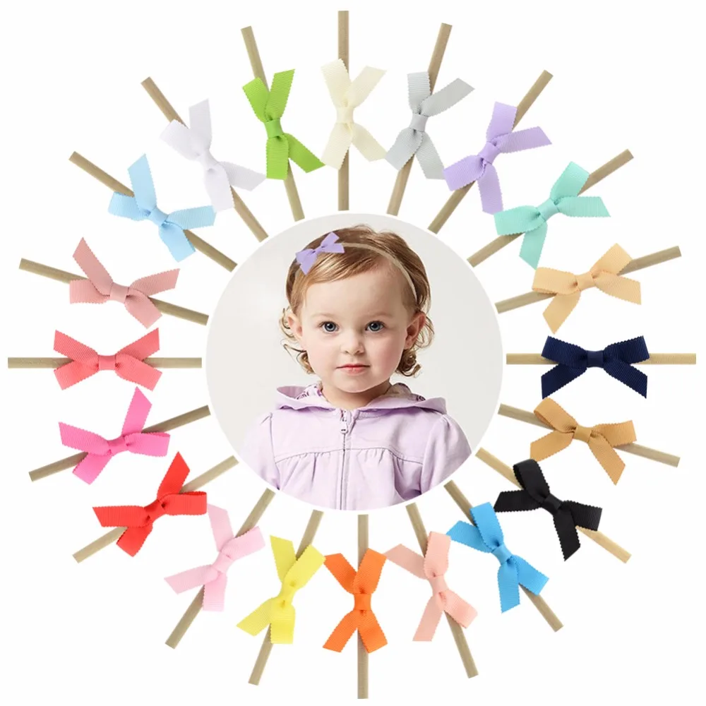 

20pcs/lot 2.5inch Small Cute Kids Ribbon Bow Tie With Nylon Headband Elastic Hair Bands Hair Accessories 817