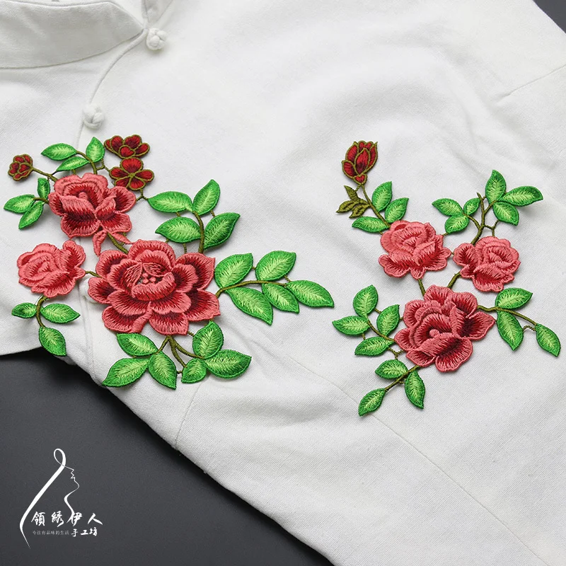 

Pink Red Blue Flowers Embroidered Patches Iron on Sticker for clothes Clothing applique DIY Christmas Decorations