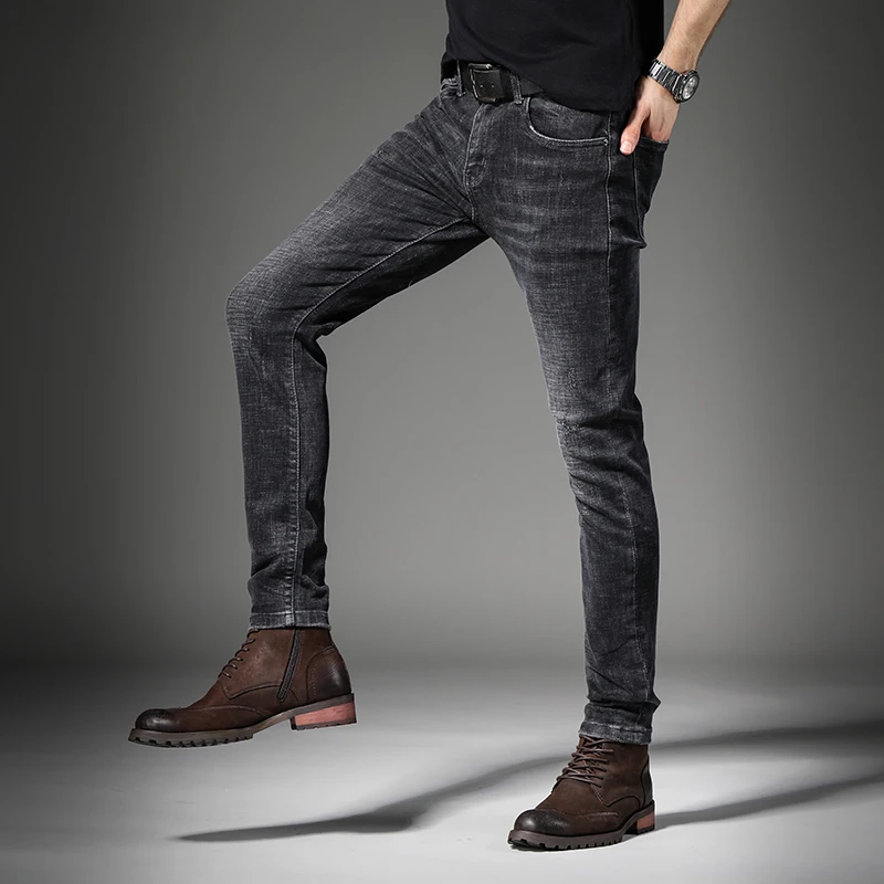 QMGOOD модные мужские джинсы бренд 2019 хип-хоп весна осень узкие джинсы мужские однотонные джинсовые брюки Полная длина корейские черные