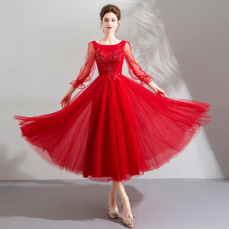 

Tulle Prom Dress Lantern Sleeves Shining Sequins Crystal Party Dresses Embroidery Appliques O-neck Lace Up Formal Prom Gown E209