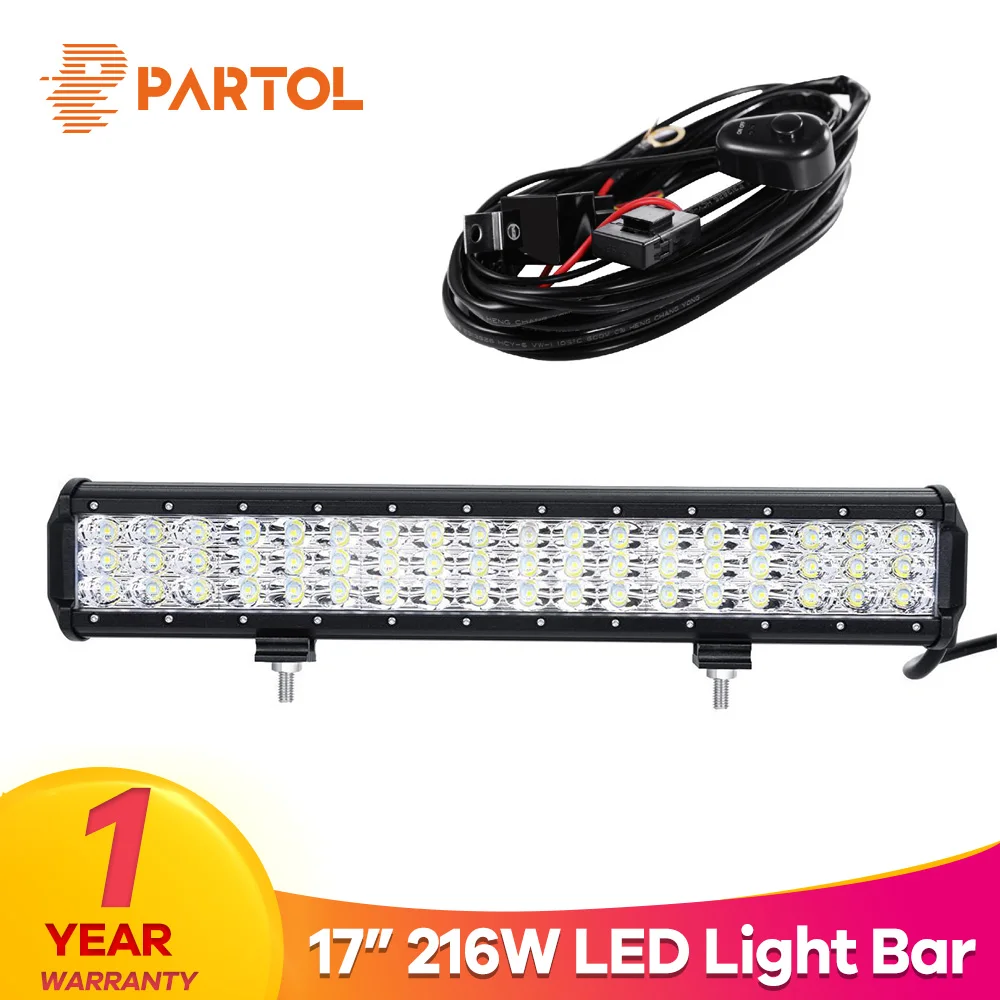 

Partol 17" 216W Work Light Combo Beam Tri-Row 6D LED Light Bar Offroad Truck Boat LED Bar Driving Lamp 4x4 4WD Pickup 12V 24V